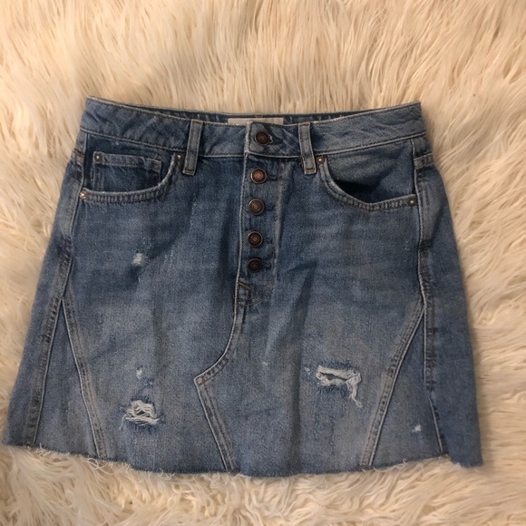 Free people distressed raw hem denim a-line skirt - Picture 4 of 6